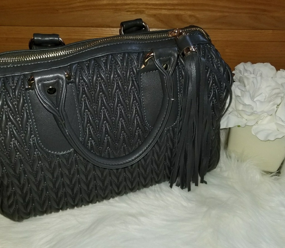 Gray Faux Leather Purse